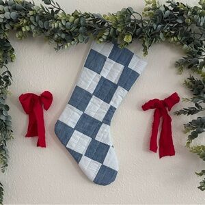 Blue and White Checkered Holiday Stocking